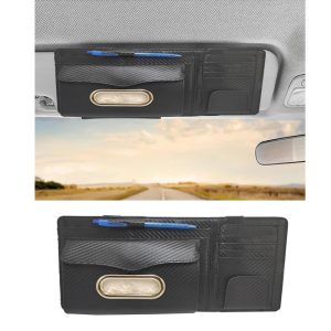 منظم كروت وحامل مناديل نظارة حامل قلم حافظة والرخص والفيزا وغيرها 7 جيوب متعدد الوظائف فى السيارة قطعة واحدة لون اسود كاربون