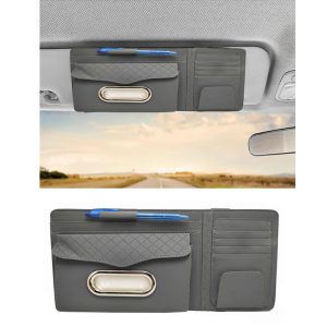 منظم كروت وحامل مناديل نظارة حامل قلم حافظة والرخص والفيزا وغيرها 7 جيوب متعدد الوظائف فى السيارة قطعة واحدة لون رمادى