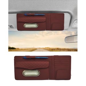 منظم كروت وحامل مناديل نظارة حامل قلم حافظة والرخص والفيزا وغيرها 7 جيوب متعدد الوظائف فى السيارة قطعة واحدة لون نبيتى