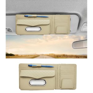 منظم كروت وحامل مناديل نظارة حامل قلم حافظة والرخص والفيزا وغيرها 7 جيوب متعدد الوظائف فى السيارة قطعة واحدة لون بيج