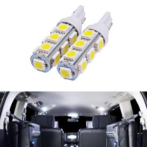 لمبة ليد للسيارات فائقة السطوع LED اسفين، T10 W5W 194 168 ابيض ساطع 5050 13SMD، لمبات بديلة، لمبات للتابلوه والباب ولوحة الترخيص في السيارة - تيار مستمر 12 فولت - أبيض 13 ليد - 2 قطعة