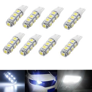 لمبة ليد فائقة السطوع LED اسفين، T10 W5W 194 168 ابيض ساطع 5050 13SMD، لمبات داخلية بديلة، لمبات للتابلوه والباب ولوحة الترخيص في السيارة - تيار مستمر 12 فولت - أبيض 13 ليد - 8 قطع