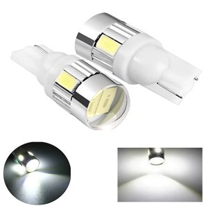 لمبات Led عدسة T10 للنور الواطى داخل الفوانيس وللصالون ونور شنطة السيارة ومناسبة للانوار الخارجية والداخلية للسيارات والدراجات والشاحنات، اضاءة فائقة السطوع - ابيض 6 ليد -عدد 2 قطعة