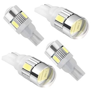 لمبة عدسة ليد باضاءة LED W5W T10، اضاءة داخلية وخارجية فائقة السطوع للنور واطى فوانيس وصالون والشنطة ومناسبة للسيارات والدراجات والشاحنات- ابيض 6 ليد -عدد 4 قطع