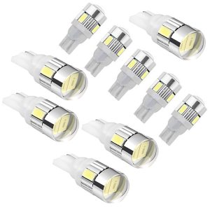 لمبة عدسة ليد باضاءة LED W5W T10، اضاءة داخلية وخارجية فائقة السطوع للنور واطى فوانيس وصالون والشنطة ومناسبة للسيارات والدراجات والشاحنات - ابيض 6 ليد -عدد 10 قطع