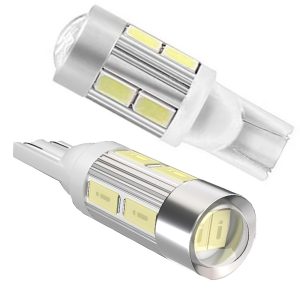 لمبة عدسة ليد باضاءة LED W5W T10، اضاءة داخلية وخارجية فائقة السطوع للنور واطى فوانيس وصالون والشنطة ومناسبة للسيارات والدراجات والشاحنات - ابيض 10 ليد -عدد 2 قطعة