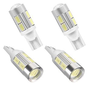 لمبة عدسة ليد باضاءة LED W5W T10، اضاءة داخلية وخارجية فائقة السطوع للنور واطى فوانيس وصالون والشنطة ومناسبة للسيارات والدراجات والشاحنات - ابيض 10 ليد -عدد 4 قطع