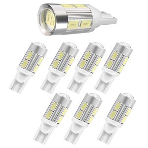 لمبة عدسة ليد باضاءة LED W5W T10، اضاءة داخلية وخارجية فائقة السطوع للنور واطى فوانيس وصالون والشنطة ومناسبة للسيارات والدراجات والشاحنات - ابيض 10 ليد -عدد 8 قطع