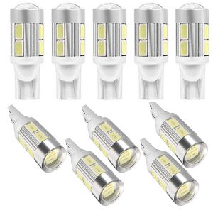 لمبات Led عدسة T10 للنور الواطى داخل الفوانيس وللصالون ونور شنطة السيارة ومناسبة للانوار الخارجية والداخلية للسيارات والدراجات والشاحنات، اضاءة فائقة السطوع- ابيض 10 ليد -عدد 10 قطع
