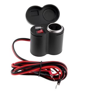 شاحن موبايل USB معدل مع ولاعة سجائر شاحن موبايل وولاعة سجائر للدراجة النارية موزع ولاعة سجائر السيارة ، قابس مزدوج الفتحات للسيارة والشاحنات البحرية والدراجات والاسكوتر -  اسود