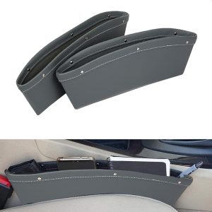 منظم للسيارة للنقود والمفاتيح والجوال لإزالة الفوضى وجعل السيارة أكثر تنظيمًا ، منظم جيب لوحدة التحكم، حامل ومنظم تخزين داخلي (جلد رمادى - عبوة من 2 قطعة)