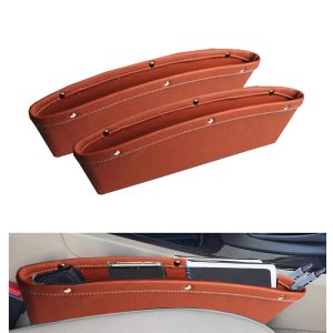 منظم للسيارة للنقود والمفاتيح والجوال لإزالة الفوضى وجعل السيارة أكثر تنظيمًا ، منظم جيب لوحدة التحكم، حامل ومنظم تخزين داخلي (جلد لون جملى - عبوة من 2 قطعة)