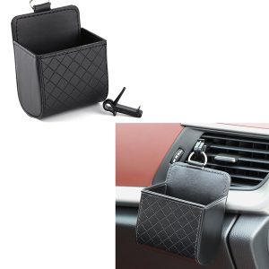 حامل موبايل هاتف والأغراض الصغيرة مصنوع من الجلد للسيارة منظم وشنطة تخزين لترتيب وتنظيم وتخزين المفاتيح والعملات المعدنية والموبايل والنظارات مع خطاف تعليق ( اسود - قطعة واحدة )