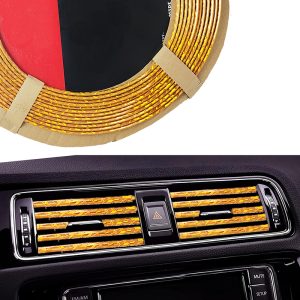 شريط تزيين منفذ مكيف الهواء في السيارة، حواف كروم بلاستيك ، شريط تزيين داخلي للسيارة، مقاوم للماء وقابل للانحناء، زخرفة منفذ تهوية عالمي - طول 2 متر - (لون ذهبى لامع عاكس)