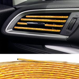 شريط تزيين للديكور الداخلي للسيارة اجعل سيارتك أكثر تميزًا وروعة، قم بتزيين سيارتك بنفسك، مناسب لجميع انوع السيارات والشاحنات - طول 3 متر - (لون ذهبى لامع عاكس)