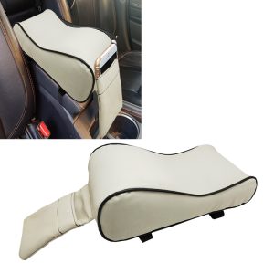 مسند ذراع السيارة ناعم ومريح مع سطح جيد التهوية بجودة عالية، مريح للسائق أثناء القيادة ويمنحك تجربة قيادة مريحة ، مسند ذراع سيارة عالمي (بيج فاتح خط اسود )