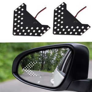 سهم ليد خلف زجاج المرآة الخلفية اليسرى/الأيمن، غير مرئي تقريبًا عند عدم الاستخدام، يضيء بشكل ساطع عند تشغيل الاشارات ( اضاءة ابيض ، عدد 2 قطعة ، 3 صف )