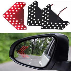 سهم ليد خلف زجاج المرآة الخلفية اليسرى/الأيمن، غير مرئي تقريبًا عند عدم الاستخدام، يضيء بشكل ساطع عند تشغيل الاشارات ( اضاءة احمر ، عدد 2 قطعة ، 3 صف )