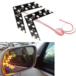 سهم ليد خلف زجاج المرآة الخلفية اليسرى/الأيمن، غير مرئي تقريبًا عند عدم الاستخدام، يضيء بشكل ساطع عند تشغيل الاشارات ( اضاءة اصفر ، عدد 2 قطعة ، 2 صف )