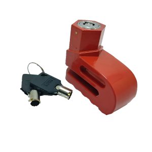 قفل امان صغير مضاد للسرقة للفرامل والعجلات، قفل امان من مواد عاليه الجوده مقاوم للماء للسكوتر والدراجة النارية والسكوتر مع مفتاحين (احمر)