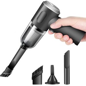 مكنسة السيارة الصغيرة والعملية ، تصميم عصري أنيق سهل الأستخدام والتخزين ، ملحق بها أكثر من فرشة للأستخدام الفرشة المناسبة لمكان التنظيف (اسود موديل AS-228)