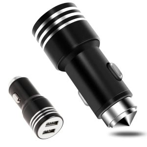 شاحن سيارة بمنفذ USB مزدوج وراس معدنى مطرقة السلامة ، شاحن سريع (كود : 8035)
