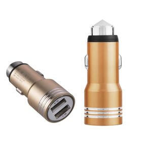 شاحن سيارة مزدوج و رأس معدنية تستخدم كمطرقة للسلامة ، متعدد الاستخدامات (كود : 8036)