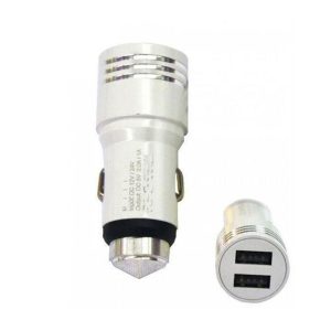 شاحن سيارة مزدوج و رأس معدنية تستخدم كمطرقة للسلامة ، متعدد الاستخدامات (كود : 8041)