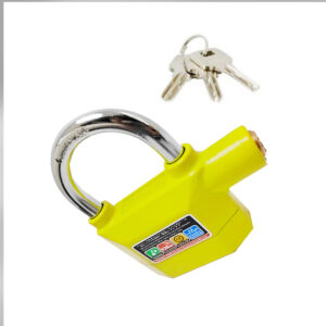 قفل قرص للفرامل عالي الامان مضاد للسرقة ومقاوم للماء والصدا مع نظام انذار صدمات ذكي للموبايل صفارة عالية للموتوسيكلات والدراجات والفيسبا والسكوتر (اصفر ، كود 8071)