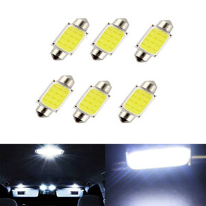 مصباح سيارة باضاءة ليد T11 COB ، مصابيح بديلة للسيارة لمبات ومناسبة للانوار الخارجية والداخلية للسيارات ( ابيض 12 ليد - 36 مم - 6 قطع )