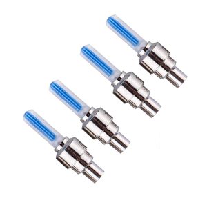 لمبات ليد لصمامات السيارة والدراجات ، للتوهج في الظلام، عصرية، مناسبة للسيارات، للدراجات، للمركبات على الطرق الوعرة وللموتوسيكلات ( لون ازرق - 4 قطع )