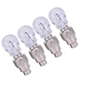 لمبات ليد لصمامات السيارة والدراجات ، للتوهج في الظلام، عصرية، مناسبة للسيارات، للدراجات، للمركبات على الطرق الوعرة وللموتوسيكلات ( جمجمة شفاف اضاءة 7 لون - 4 قطع )