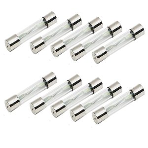 مجموعة من الفيوزات و الصمامات ذات الهيكل الزجاجي مناسبة لحماية الدوائر الكهربائية والأجهزة الكهربائية. ( فيوز زجاج - 20 امبير - عدد 10 قطع - مقاس 30*10ملم )