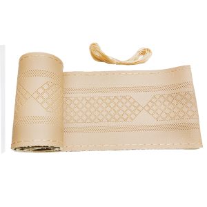 طقم غطاء طارة دركسيون بخياطة يدوية من الجلد الناعم للسيارة 37-38 سم مع ابر وخيوط لمشاريع اصنعها بنفسك -( لون بيج كود : 8268)