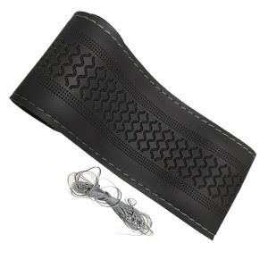 طقم غطاء طارة دركسيون بخياطة يدوية من الجلد الناعم للسيارة 37-38 سم مع ابر وخيوط لمشاريع اصنعها بنفسك -( لون اسود كود : 8269)