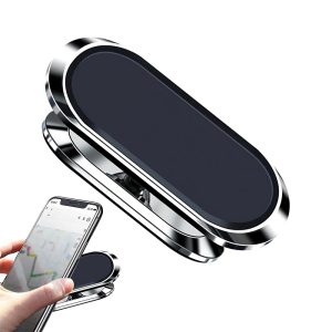 حامل موبايل مغناطيسي قوى قابل للطي والدوران والتعديل مع فتحة مشبك سلك الشاحن ، حامل موبايل عالمي للسيارة والمكتب ( سلفر ، كود :8279)