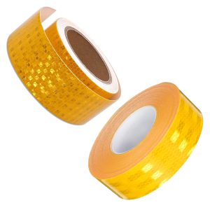 شريط عاكس ، تقنية منشورية مع مكعبات من البلورات الدقيقة يزيد من السطوع ويكون واضحًا بشكل في الليل (عش النحل لون اصفر ، طول 5 متر، عرض 5 سم)