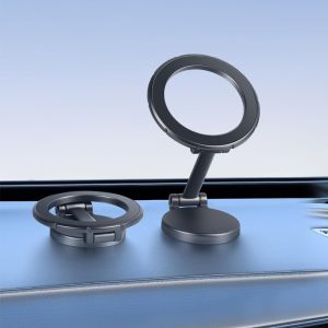 حامل موبايل مغناطيسي قابل للطي من خليط معدني للسيارة ، قابل للتعديل والطى، حامل عالمي ثابت قوى لا يهتز ( رمادى دائرى قطر 6 سم ، كود :8474)