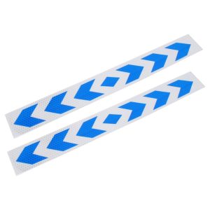 شريط عاكس ، تقنية منشورية مع مكعبات من البلورات الدقيقة يزيد من السطوع ويكون واضحًا بشكل في الليل (عش النحل سهم ازرق فى ابيض ، طول 40 / 5 سم ، عدد 2 شريط)