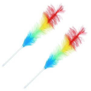 منفضة غبار واتربة فرشاة ريشة تنظيف السيارة والمكتب والمنزل بيد طويلة متعددة الالوان ( 2 قطعة ، كود : 5339)