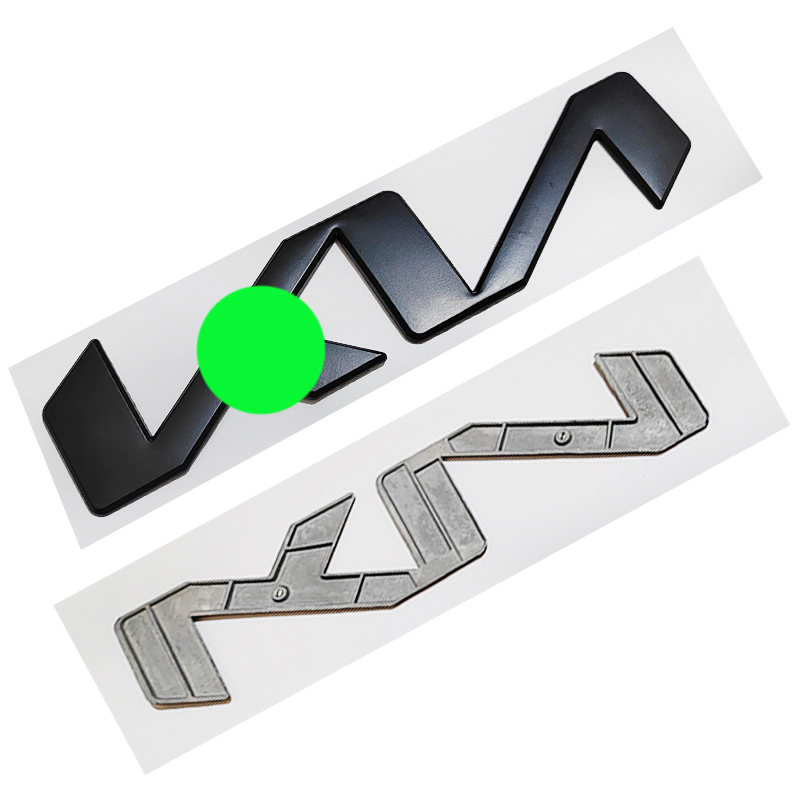 علامة شعار سيارة ثلاثى الابعاد لصق ( علامة كيا ، ملصق معدن اسود جودة عالية ، مقاس 17* 4سم ، كود : 8721)