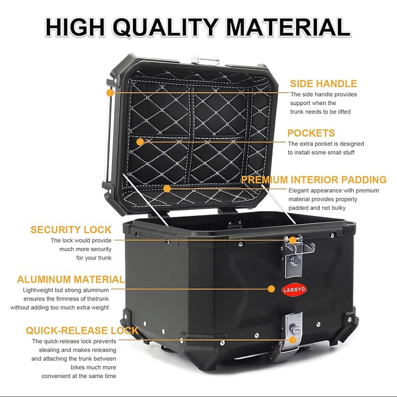 صندوق تخزين للدراجات النارية، اسود عالمي 45 لتر، غطاء علوي من الالومنيوم، صندوق خلفي للامتعة 8 صندوق تخزين للدراجات النارية، اسود عالمي 45 لتر، غطاء علوي من الالومنيوم، صندوق خلفي للامتعة - الصورة 8