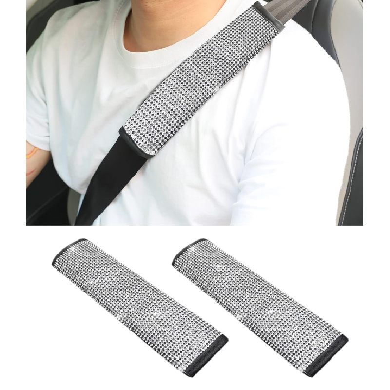 وسادات كتف لامعة لحزام الأمان السيارة، أغطية حزام أمان السيارة مزينة بكريستالات ماسية، اكسسوارات ديكور السيارة للنساء والرجال ( 2 قطعة ، كود : 8809)