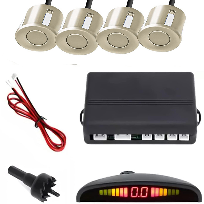 مستشعر وقوف السيارات العالمي LED مع 4 مستشعرات ، عكسي للسيارة، مجموعة رادار الرجوع للخلف، متوافق مع جميع انواع السيارات والشاحنات وغيرها ( ذهبى ، كود : 8812 )