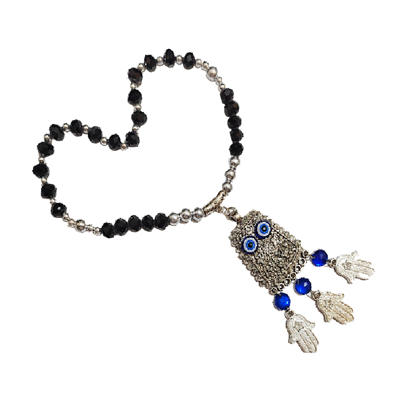 دلاية علاقة سبحة خرز عين ازرق فى سلفر للسيارة والمكتب والمنزل - معدن مع دلايات متعددة ومتنوعة الاشكال ( قطعة واحدة ، كود: 8814)