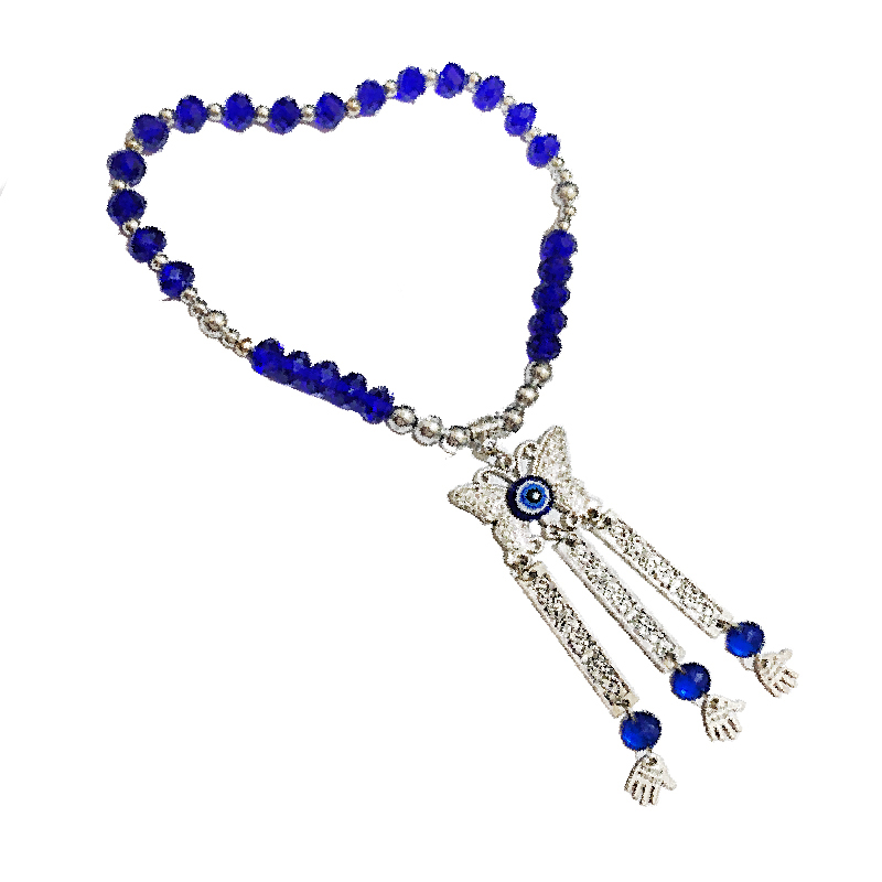 دلاية علاقة سبحة خرز عين ازرق فى سلفر للسيارة والمكتب والمنزل - معدن مع دلايات متعددة ومتنوعة الاشكال ( قطعة واحدة ، كود: 8815)