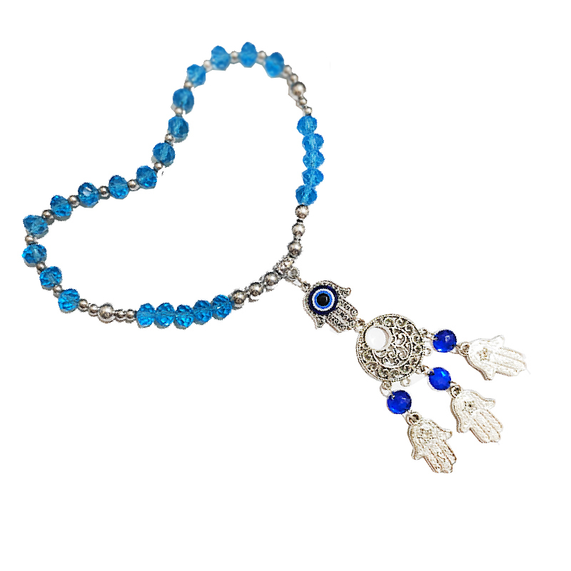 دلاية علاقة سبحة خرز عين ازرق فى سلفر للسيارة والمكتب والمنزل - معدن مع دلايات متعددة ومتنوعة الاشكال ( قطعة واحدة ، كود: 8816)