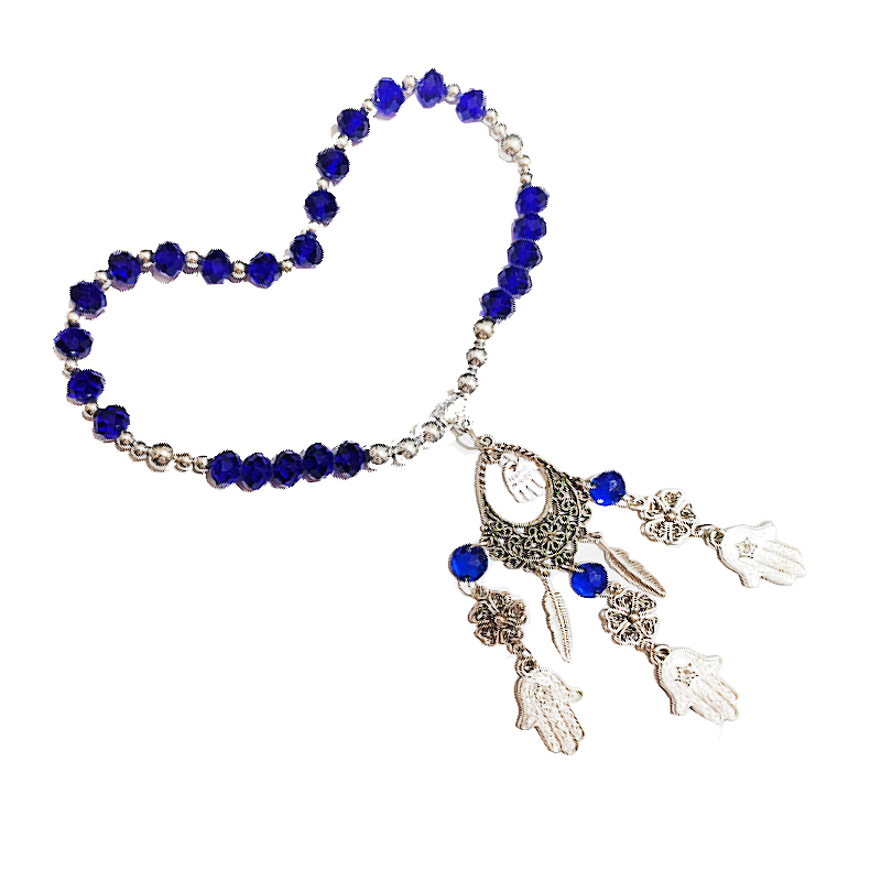 دلاية علاقة سبحة خرز عين ازرق فى سلفر للسيارة والمكتب والمنزل - معدن مع دلايات متعددة ومتنوعة الاشكال ( قطعة واحدة ، كود: 8817)