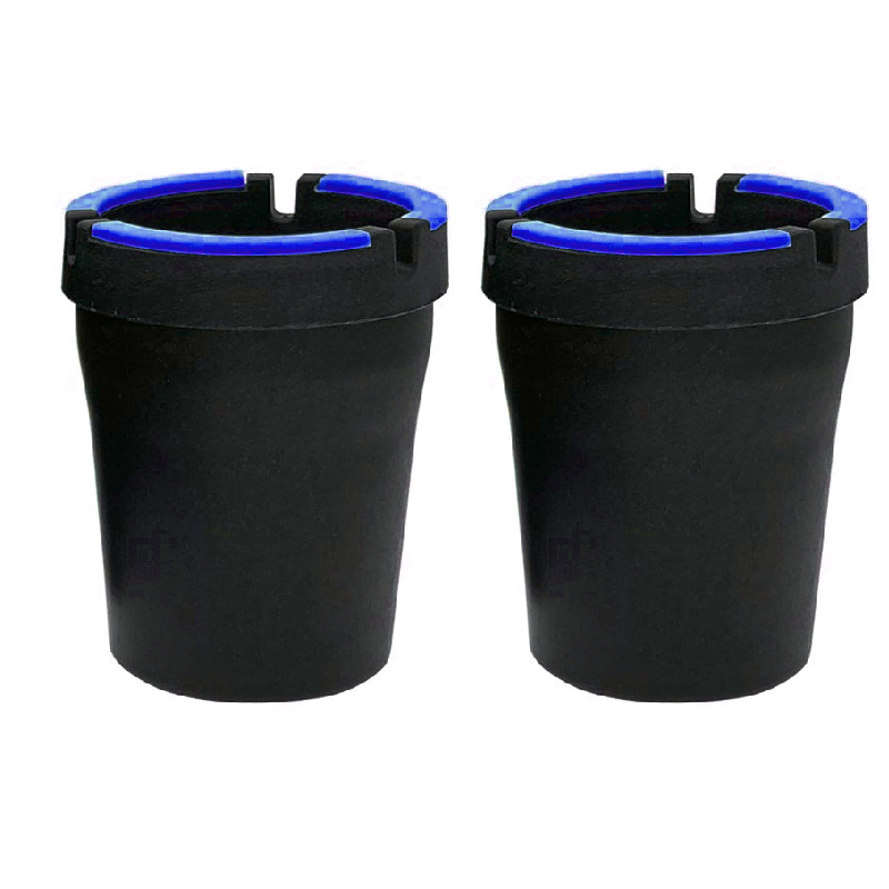 طفاية سجائر للسيارة بتصميم كوب مناسب لحامل الاكواب فى السيارة ، منفضة سجائر للسيارة تتوهج في الظلام (2 قطعة - اسود حواف ازرق كود:8829 )