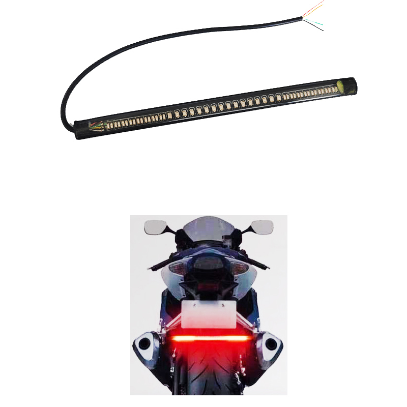 مصباح إشارة تحذير للموتوسيكل ، 12 فولت مرن ومقاوم للماء، لمبة ليد خلفي للتوقف والفرامل والانعطاف (طول 19 سم ، 3 حركة ، اضاءة احمر واصفر ، كود : 8830)